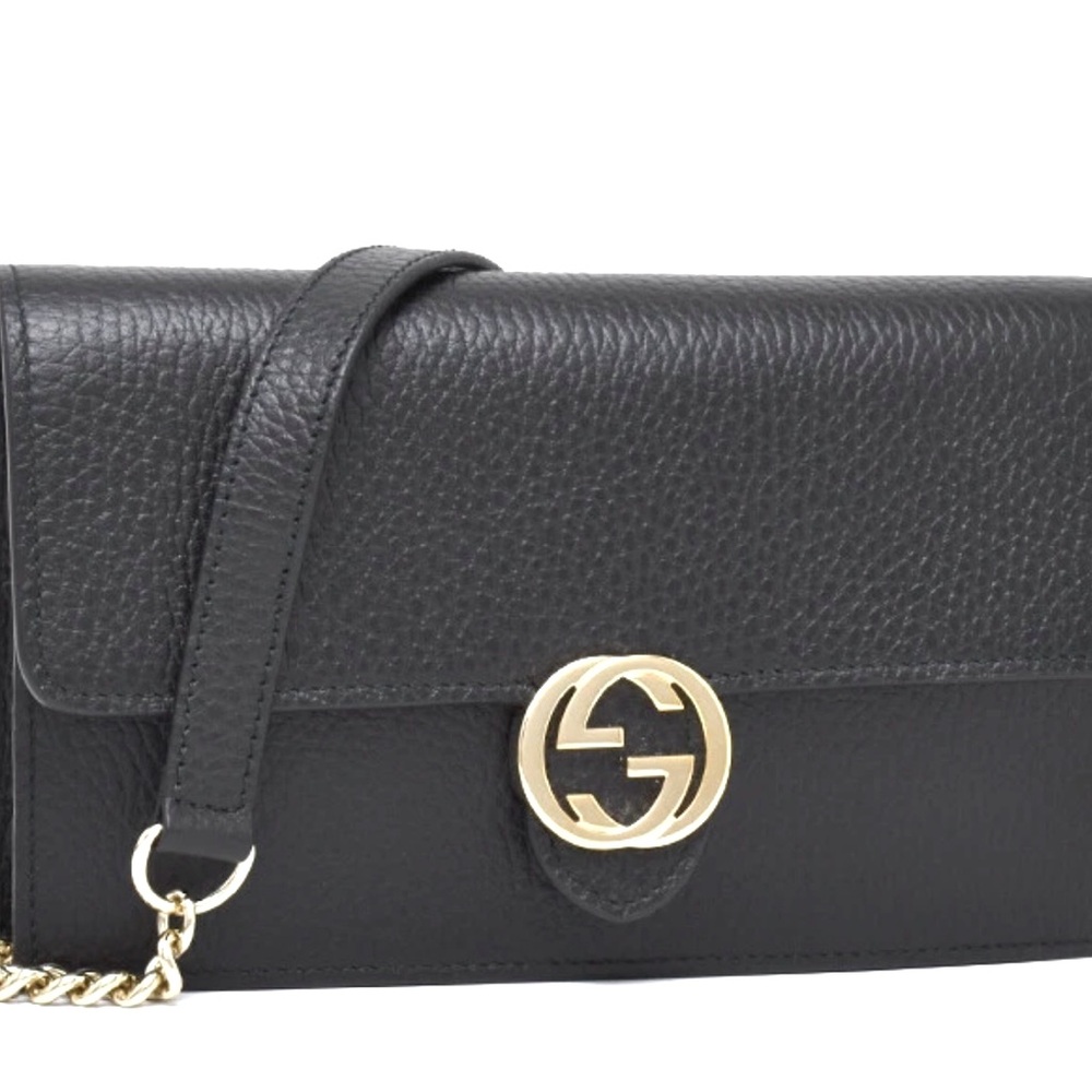 Gucci Interlocking Chain Wallet Black Leather Cross Body Bag - Picture 2 of 16